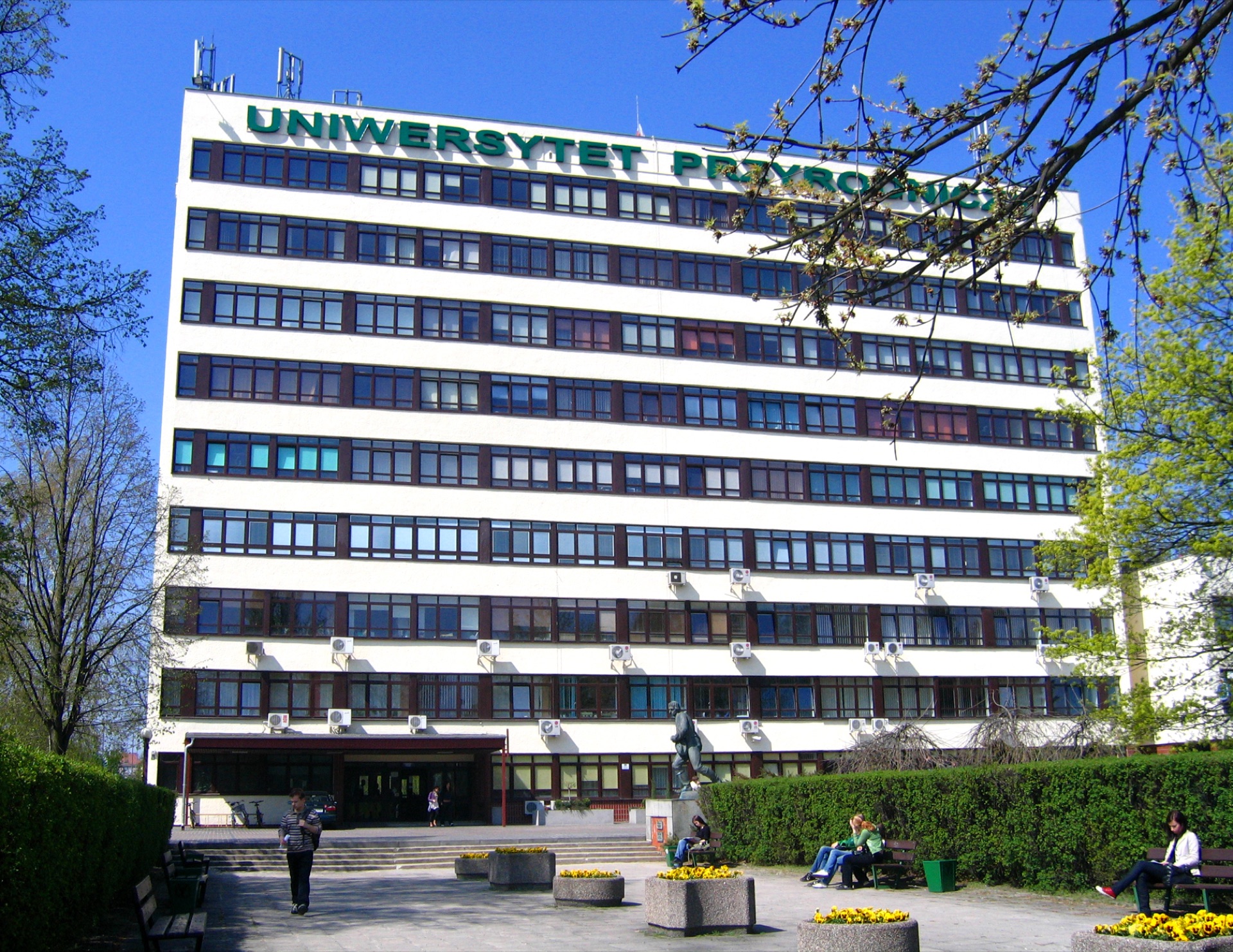 A Poznań University of Life Sciences building with the university's name on the facade
